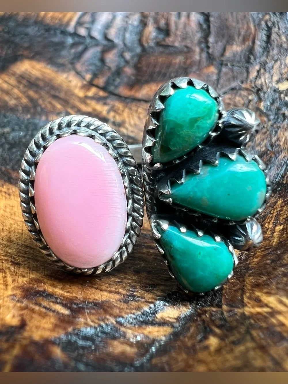 Sterling Kingman Turquoise Queen Conch Floating Ring Size 9 Southwestern